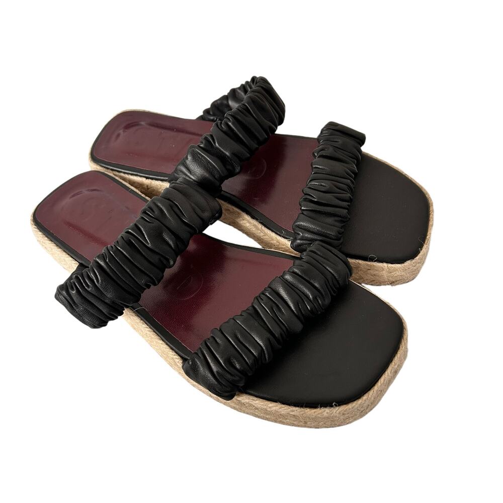 STAUD Black Maya Ruched Espadrille Slides Sz 37